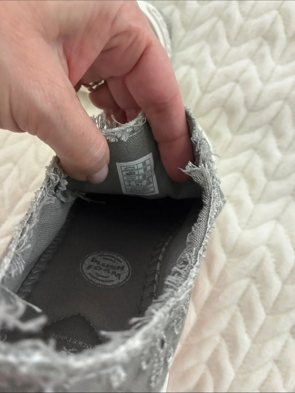 Lush Gray Frayed Slip-On Sneakers with Elastic Straps